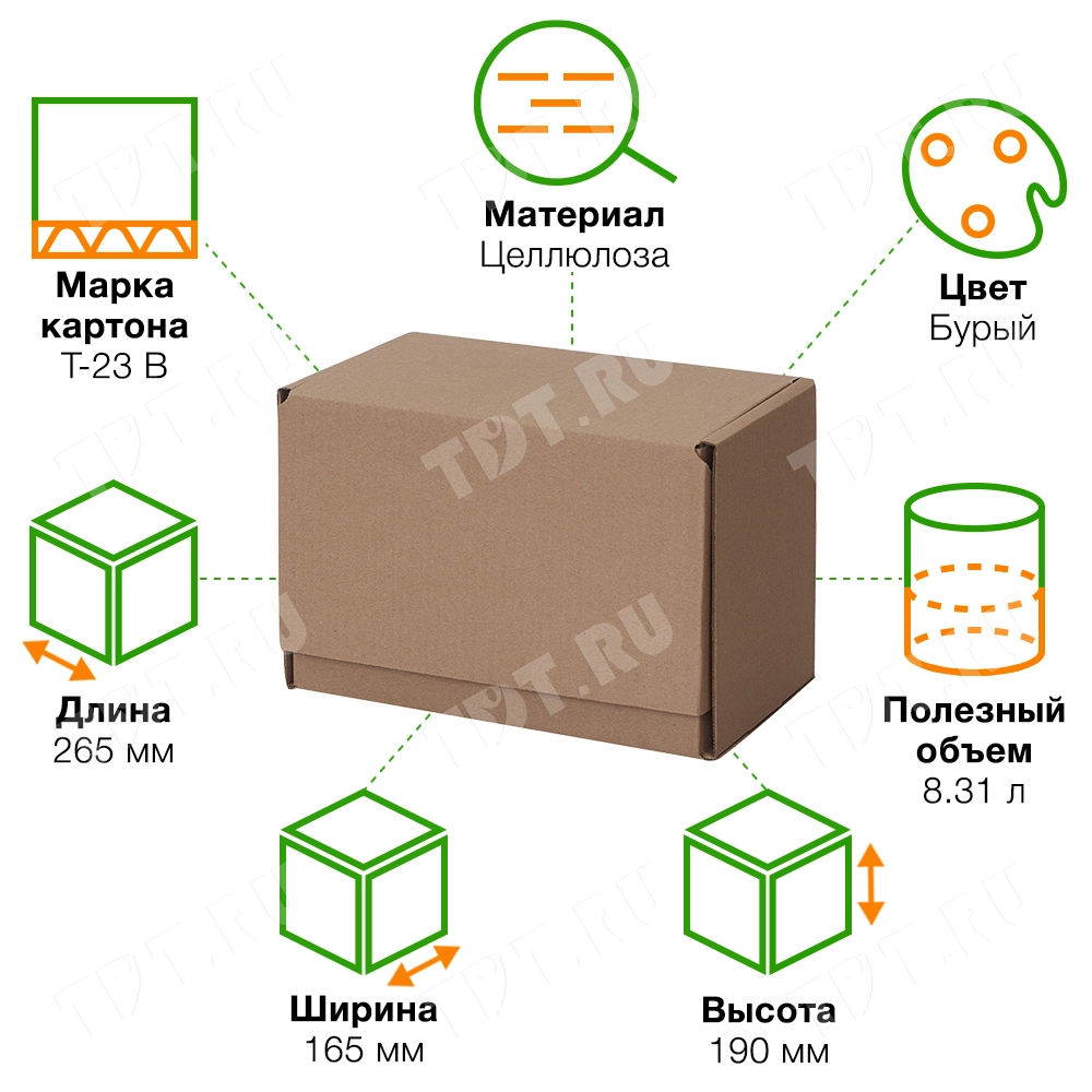 Почтовый короб тип «Г», 265*165*190 мм, T-23 В, 100% целлюлоза