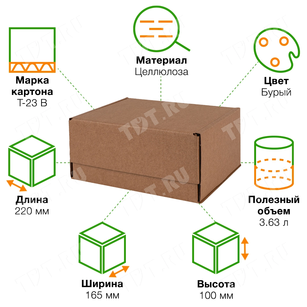 Почтовый короб тип «Д», 220*165*100 мм, T-23 В, 100% целлюлоза
