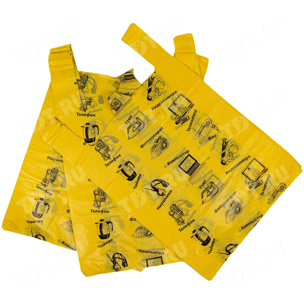 Пакет майка ПНД «Электроника» желтый, 43+20*64см, 23 мкм, 50шт.