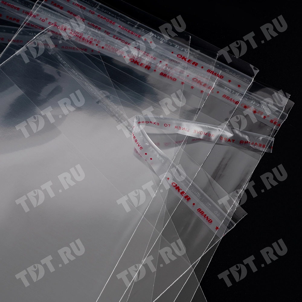 Прозрачный БОПП пакет с клеевым клапаном, 27*12 см, 100 шт.
