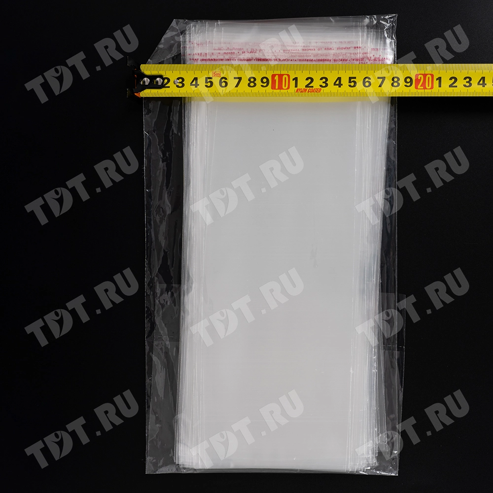 Прозрачный БОПП пакет с клеевым клапаном, 27*12 см, 100 шт.