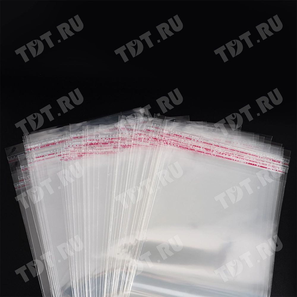Прозрачный БОПП пакет с клеевым клапаном, 38*15 см, 100 шт.