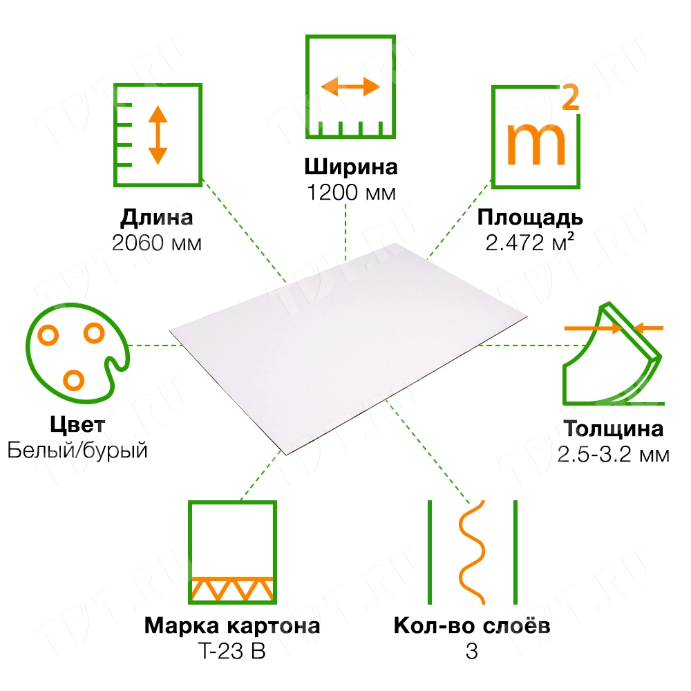 Гофрокартон Т23, бело-бурый, 1200*2060 мм