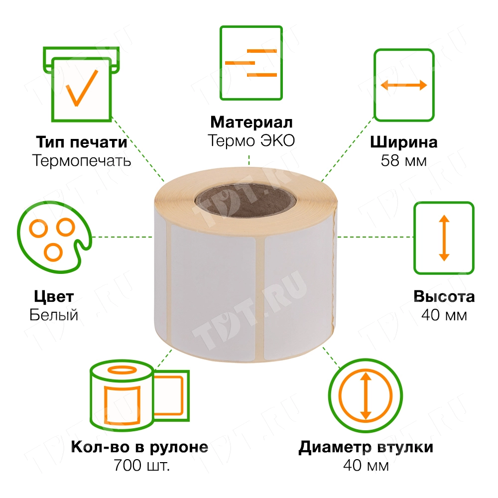 Термоэтикетки самоклеющиеся ЭКО 58*40 мм, втулка 40 мм, 700 шт./рол.