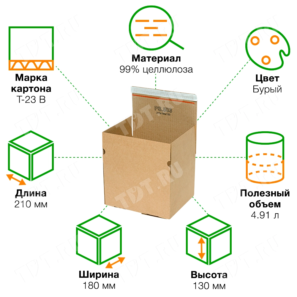 Почтовый короб PS.503 с клеевым клапаном, 210*180*130 мм, Т-23 В