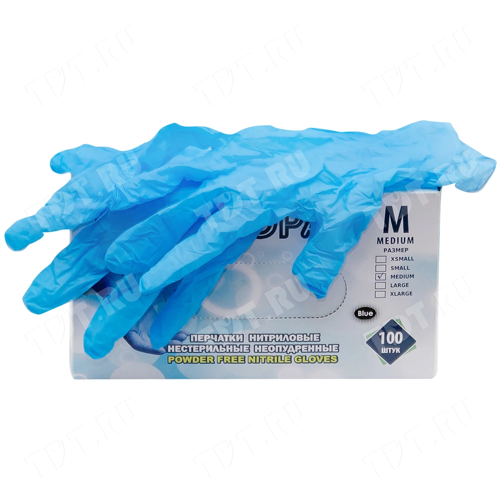 Перчатки нитриловые Monopak, голубые, размер M, 100 шт./уп.