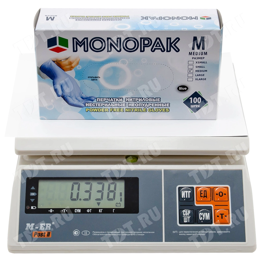 Перчатки нитриловые Monopak, голубые, размер M, 100 шт./уп.