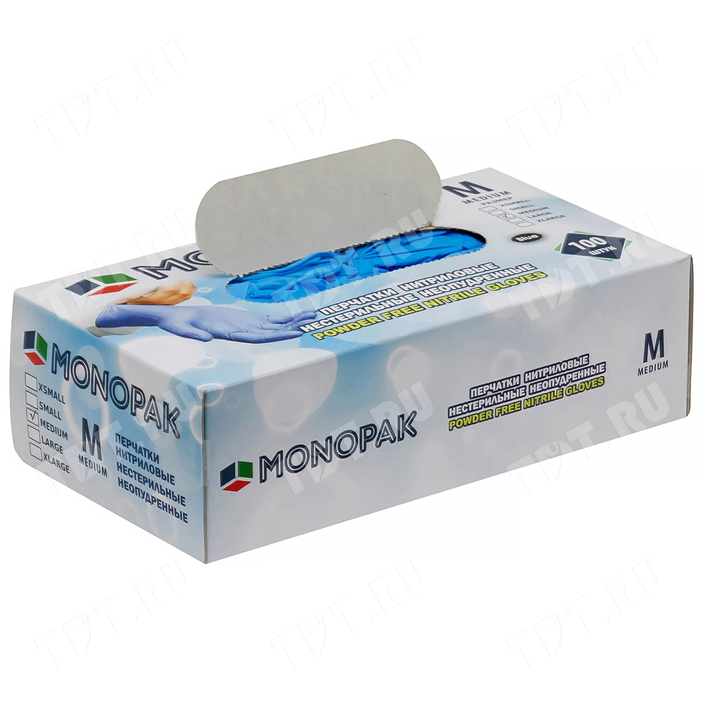 Перчатки нитриловые Monopak, голубые, размер M, 100 шт./уп.