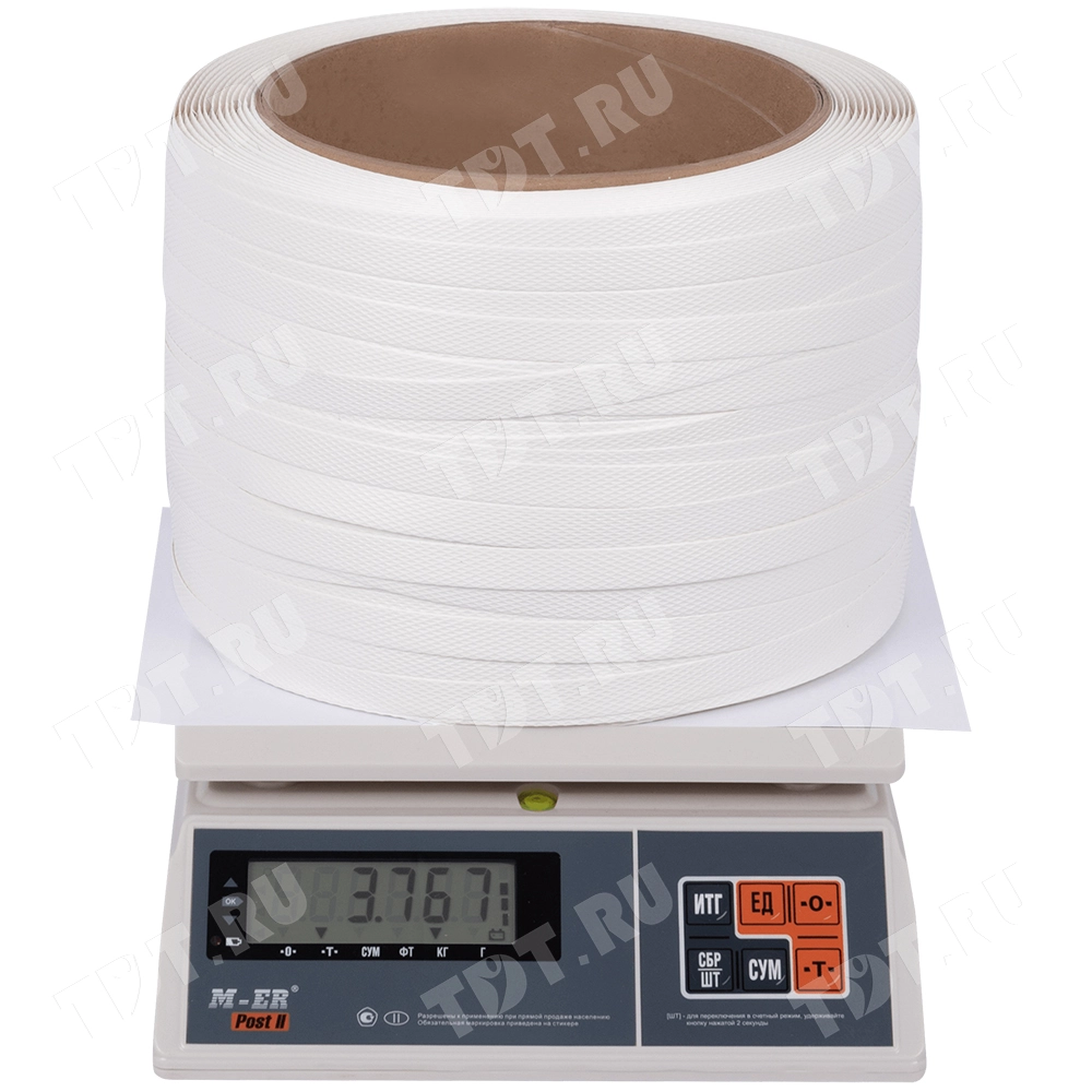 Стреппинг лента полипропиленовая (ПП), 15мм*0.8мм*500м, белая