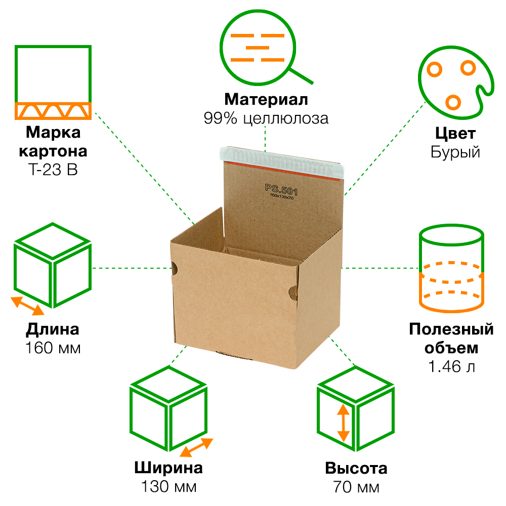 Почтовый короб PS.501 с клеевым клапаном, 160*130*70 мм, Т-23 В Почтовый короб PS.501 с клеевым клапаном, 160*130*70 мм, Т-23 В