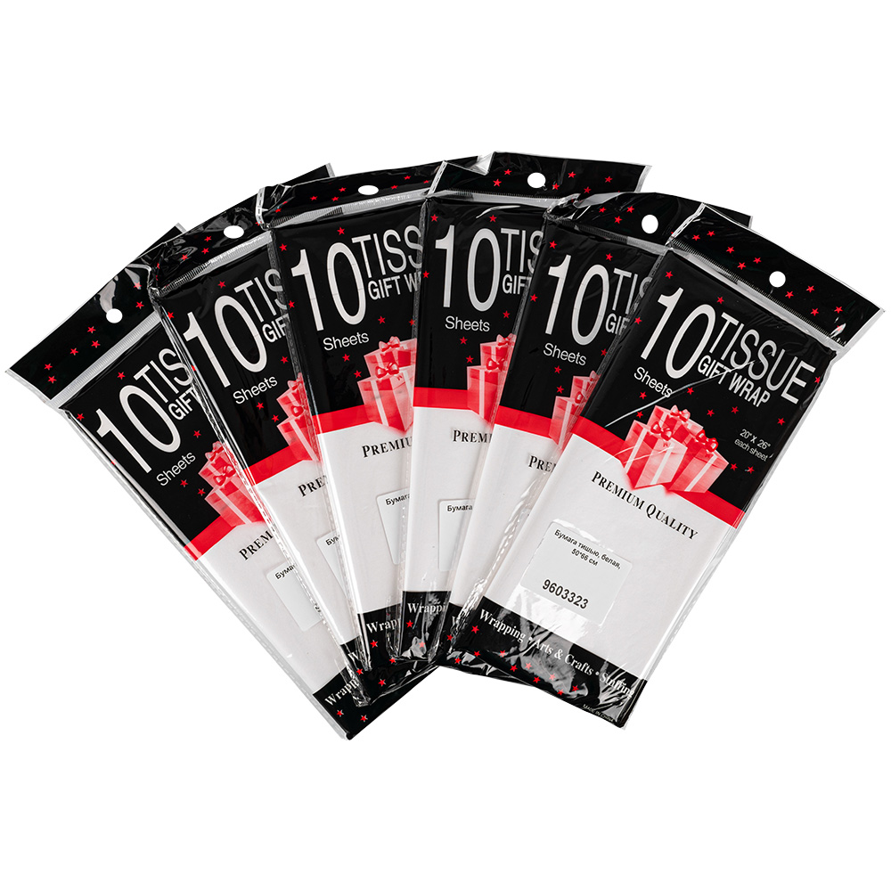 Бумага тишью для упаковки, белая, 50*66 см, 20 г/м², 10 листов Бумага тишью для упаковки, белая, 50*66 см, 20 г/м², 10 листов