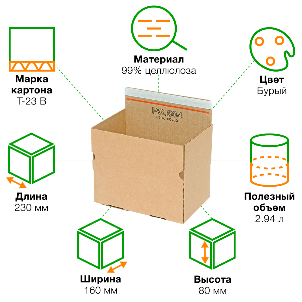 Почтовый короб PS.504 с клеевым клапаном, 230*160*80 мм, Т-23 В Почтовый короб PS.504 с клеевым клапаном, 230*160*80 мм, Т-23 В
