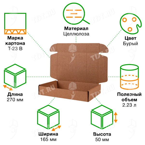 Почтовый короб тип «E», 270*165*50 мм, T23, 100% целлюлоза