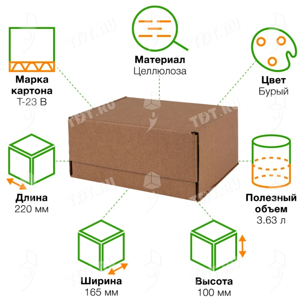 Почтовый короб тип «Д», 220*165*100 мм, T23, 100% целлюлоза