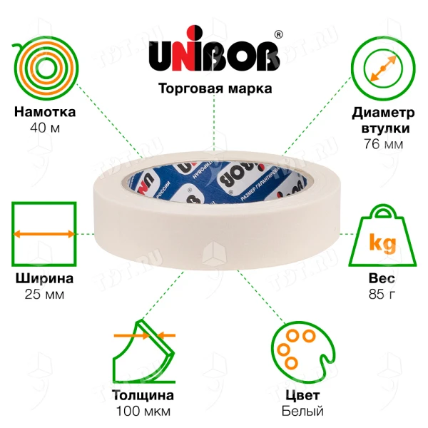 Клейкая лента малярная Unibob®, узкая, 25мм*40м